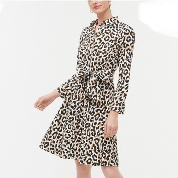 J.Crew‎ Leopard Print Tie Waist Dress Poplin 2 - Picture 1 of 8